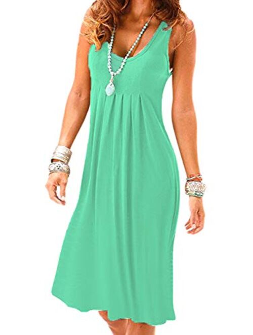 Women Casual Summer Vest Dresses Loose Cotton Sleeveless Pleated Fashion Plain