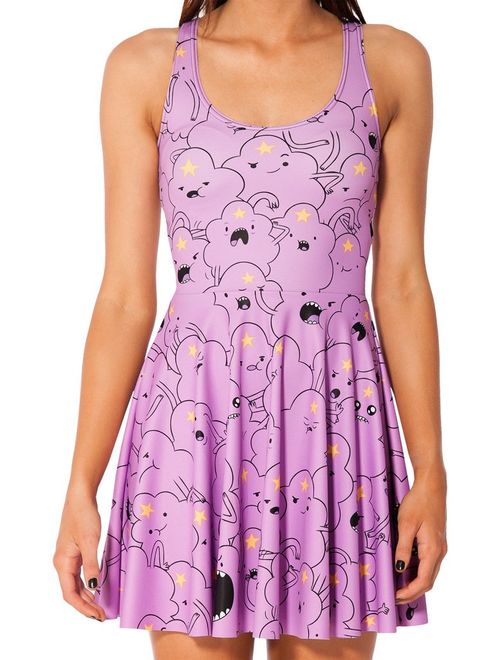 QZUnique Women's Cartoon Printed Stretchy Sleeveless Pleated Fit and Flare Skater Dress