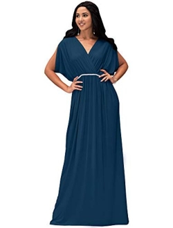 Womens Long Dolman Sleeve Wrap V-Neck Maternity Bridesmaid Maxi Dress