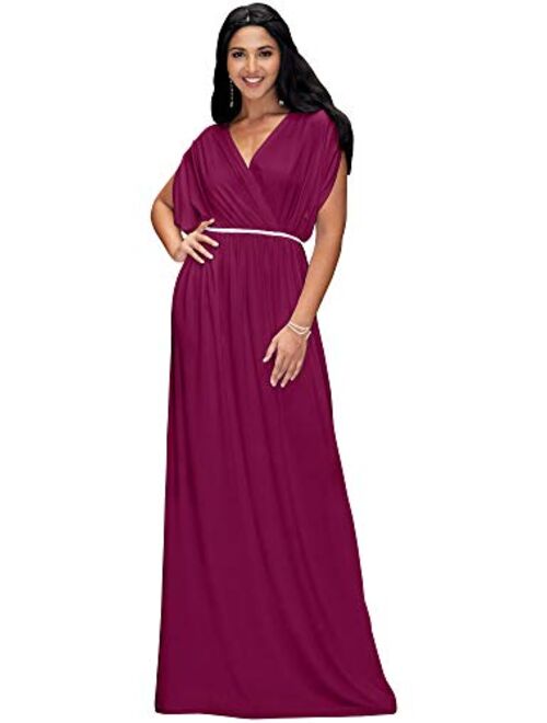 KOH KOH Womens Long Dolman Sleeve Wrap V-Neck Maternity Bridesmaid Maxi Dress