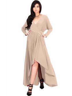 Womens Sleeve Wrap Slit Formal Fall Winter Cocktail Gown