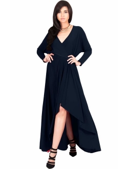 Womens Sleeve Wrap Slit Formal Fall Winter Cocktail Gown