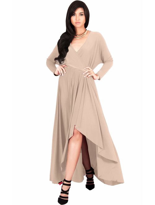 KOH KOH Womens Sleeve Wrap Slit Formal Fall Winter Cocktail Gown