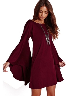 VIVICASLTE Women's USA Long Flare Bell Sleeve Blouse Mini Dress