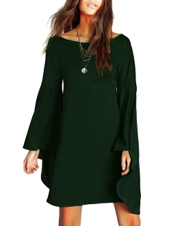 VIVICASLTE Women's USA Long Flare Bell Sleeve Blouse Mini Dress