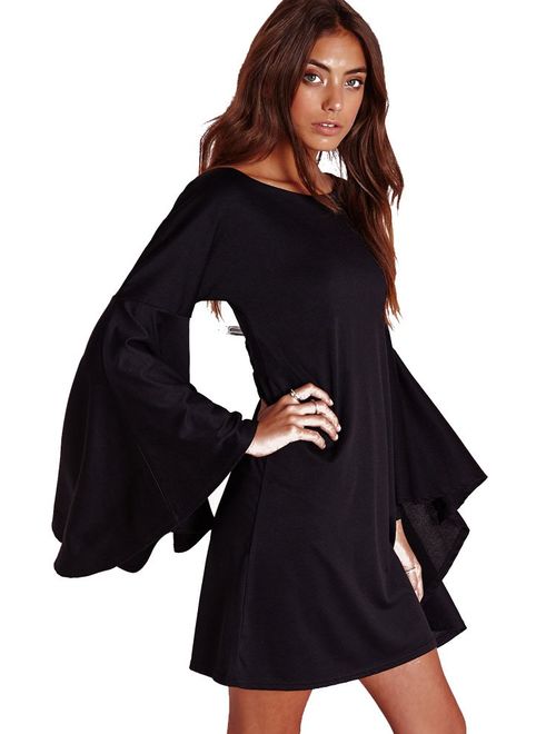 VIVICASLTE Women's USA Long Flare Bell Sleeve Blouse Mini Dress