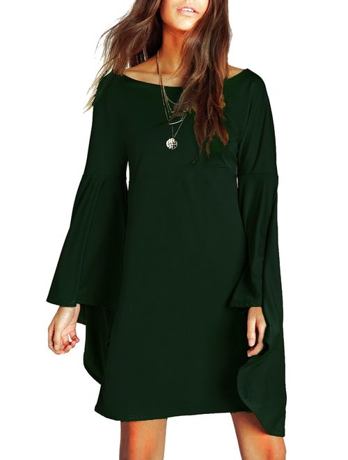 VIVICASLTE Women's USA Long Flare Bell Sleeve Blouse Mini Dress