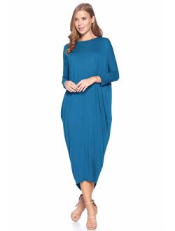 12 AMI Solid Long Sleeve Cover-Up Maxi Dress (S-2X) - Made in USA