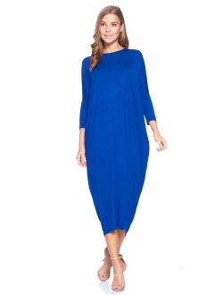 12 AMI Solid Long Sleeve Cover-Up Maxi Dress (S-2X) - Made in USA