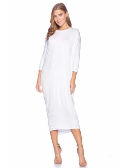 12 AMI Solid Long Sleeve Cover-Up Maxi Dress (S-2X) - Made in USA