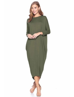 12 AMI Solid Long Sleeve Cover-Up Maxi Dress (S-2X) - Made in USA