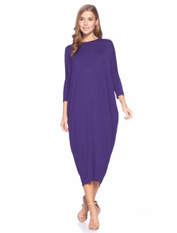 12 AMI Solid Long Sleeve Cover-Up Maxi Dress (S-2X) - Made in USA