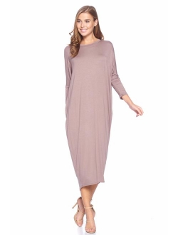 12 AMI Solid Long Sleeve Cover-Up Maxi Dress (S-2X) - Made in USA