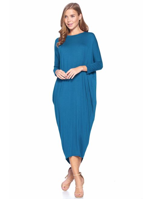 12 AMI Solid Long Sleeve Cover-Up Maxi Dress (S-2X) - Made in USA