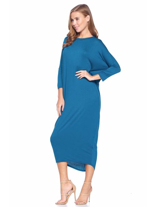 12 AMI Solid Long Sleeve Cover-Up Maxi Dress (S-2X) - Made in USA