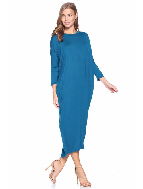 12 AMI Solid Long Sleeve Cover-Up Maxi Dress (S-2X) - Made in USA