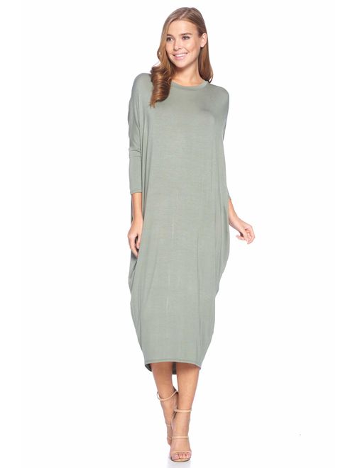 12 AMI Solid Long Sleeve Cover-Up Maxi Dress (S-2X) - Made in USA