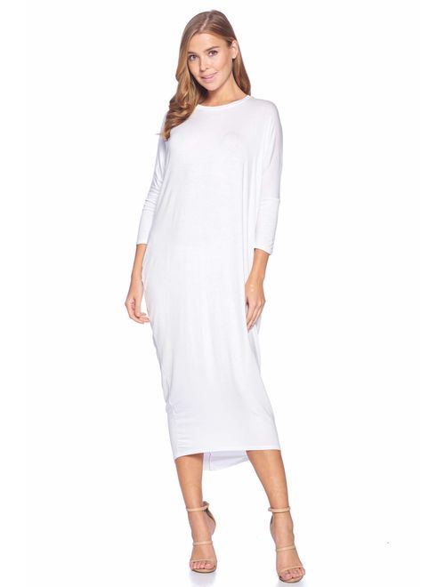 12 AMI Solid Long Sleeve Cover-Up Maxi Dress (S-2X) - Made in USA