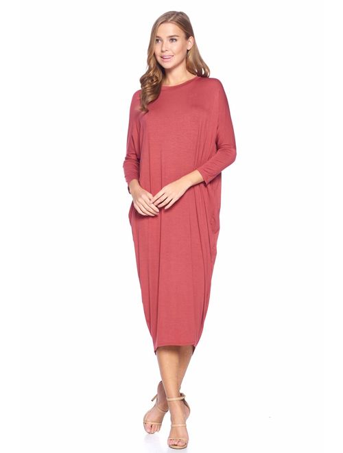 12 AMI Solid Long Sleeve Cover-Up Maxi Dress (S-2X) - Made in USA