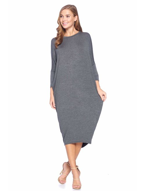 12 AMI Solid Long Sleeve Cover-Up Maxi Dress (S-2X) - Made in USA