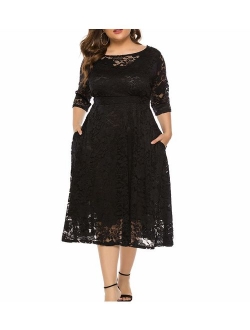 Eternatastic Womens Floral lace Plus Size Midi Dress Scooped Neckline Cocktail Party Dress