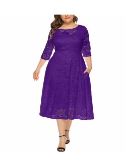 Eternatastic Womens Floral lace Plus Size Midi Dress Scooped Neckline Cocktail Party Dress