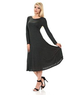 iconic luxe Women's Long Sleeve A-Line Midi Dress