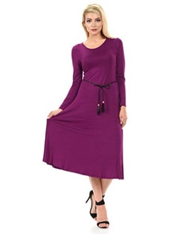 iconic luxe Women's Long Sleeve A-Line Midi Dress