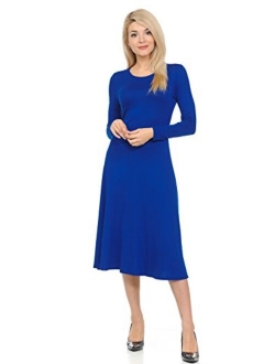 iconic luxe Women's Long Sleeve A-Line Midi Dress