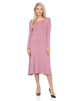 iconic luxe Women's Long Sleeve A-Line Midi Dress