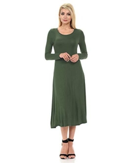 iconic luxe Women's Long Sleeve A-Line Midi Dress