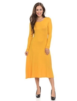 iconic luxe Women's Long Sleeve A-Line Midi Dress