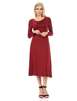 iconic luxe Women's Long Sleeve A-Line Midi Dress