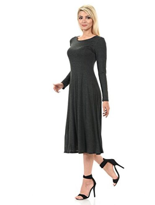 iconic luxe Women's Long Sleeve A-Line Midi Dress