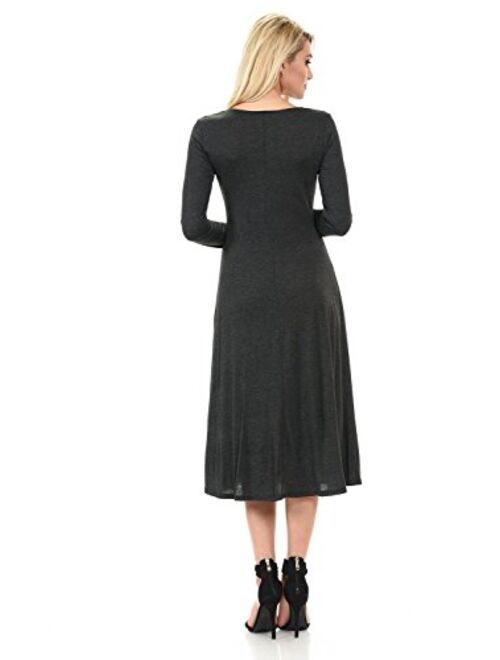 iconic luxe Women's Long Sleeve A-Line Midi Dress