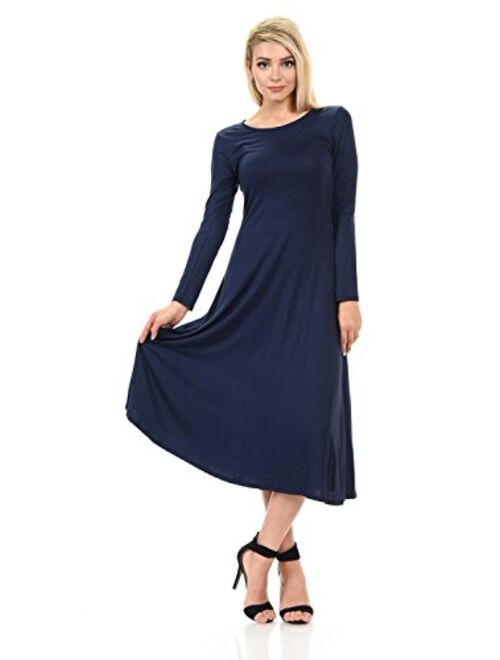 iconic luxe Women's Long Sleeve A-Line Midi Dress