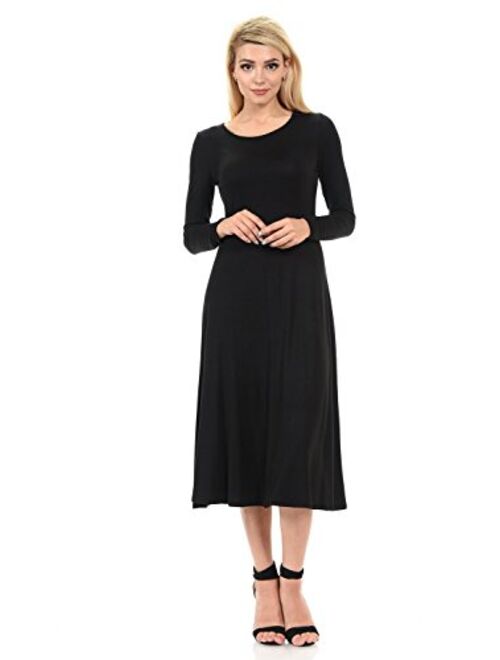 iconic luxe Women's Long Sleeve A-Line Midi Dress