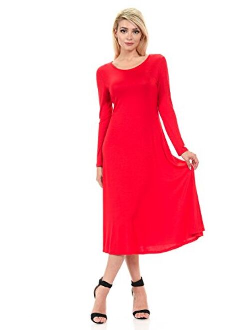 iconic luxe Women's Long Sleeve A-Line Midi Dress