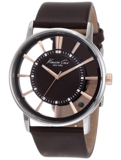 New York Men's 'Transparency' Quartz Stainless Steel and Leather Casual Watch (KC50560007/05/03/02/01)