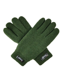 Bruceriver Men Pure Wool Knit Gloves with Thinsulate Lining and Elastic Rib Cuff
