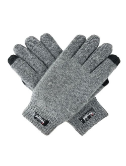 Bruceriver Men Pure Wool Knit Gloves with Thinsulate Lining and Elastic Rib Cuff