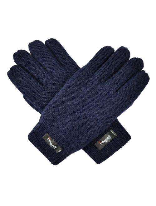 Bruceriver Men Pure Wool Knit Gloves with Thinsulate Lining and Elastic Rib Cuff