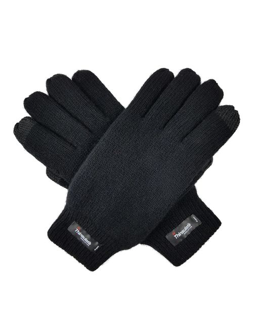 Bruceriver Men Pure Wool Knit Gloves with Thinsulate Lining and Elastic Rib Cuff