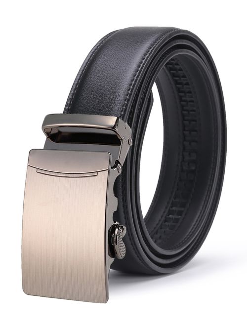 ITIEZY Men's Belt Genuine Leather Ratchet Dress Belt Black with Automatic Buckle Sliding Belt for Men in Gift Box