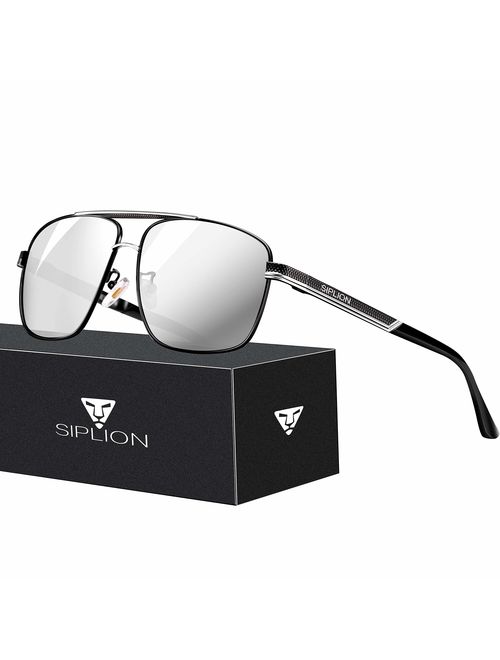 SIPLION Men's Driving Polarized Rectangular Square Sunglasses Metal Frame