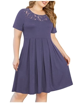 Tralilbee Women's Plus Size Long Sleeve Swing Casual Dress with Pockets