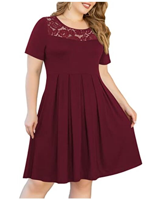 Tralilbee Women's Plus Size Long Sleeve Swing Casual Dress with Pockets