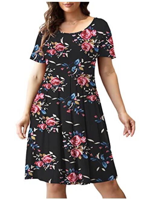 Tralilbee Women's Plus Size Long Sleeve Swing Casual Dress with Pockets