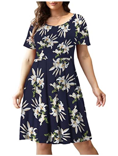 Tralilbee Women's Plus Size Long Sleeve Swing Casual Dress with Pockets