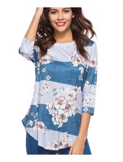 CEASIKERY Women's Blouse 3/4 Sleeve Floral Print T-Shirt Comfy Casual Tops for Women